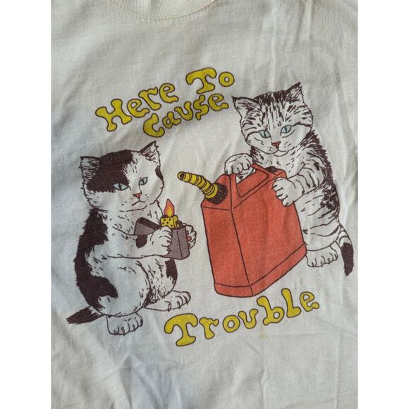 TROUBLE CAT FIRESTARTER GRAPHIC TEE FUNNY CAT SHIRT SIZE LARGE - Picture 10 of 11